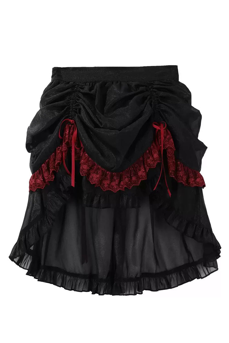 Rotten Bone Flower Lolita Skirt Set with Lace-Up Details - Noir