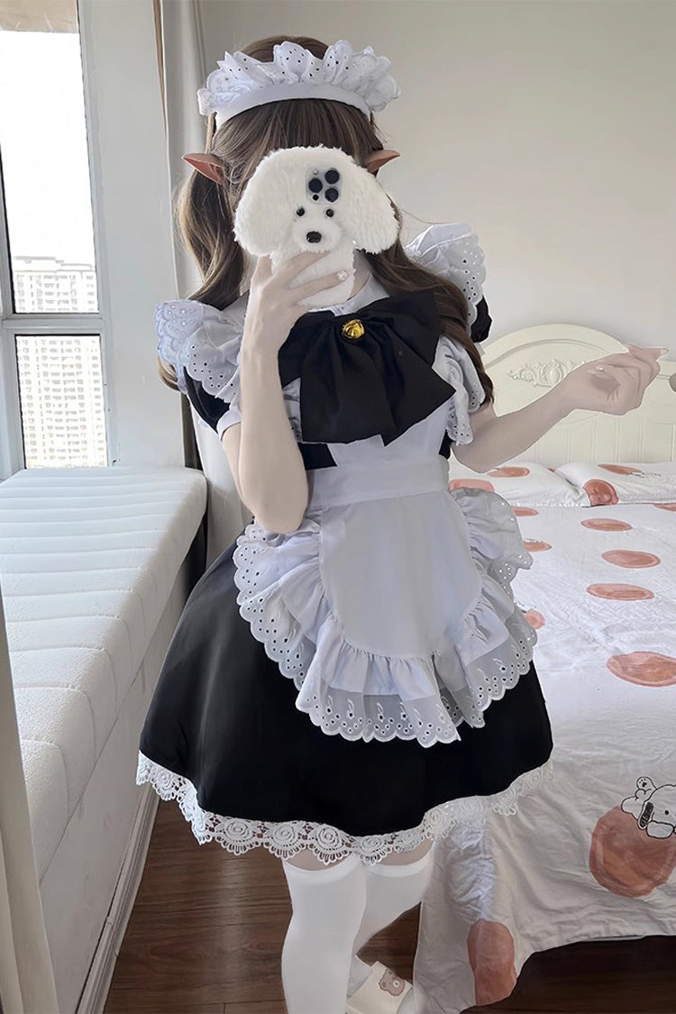 Maid Short Sleeves Ruffle Bow Sweet Plus Size Lolita Dress Two Tones