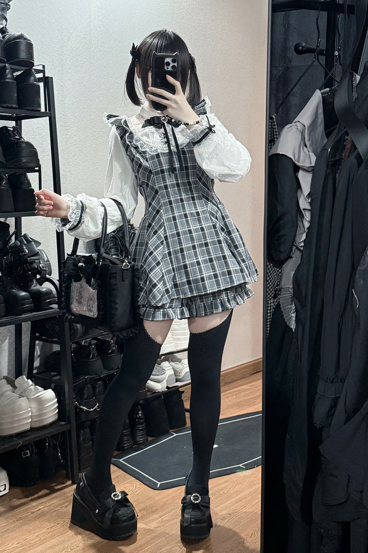 Print Bowknot Lace Gothic Jirai Kei Dress Set