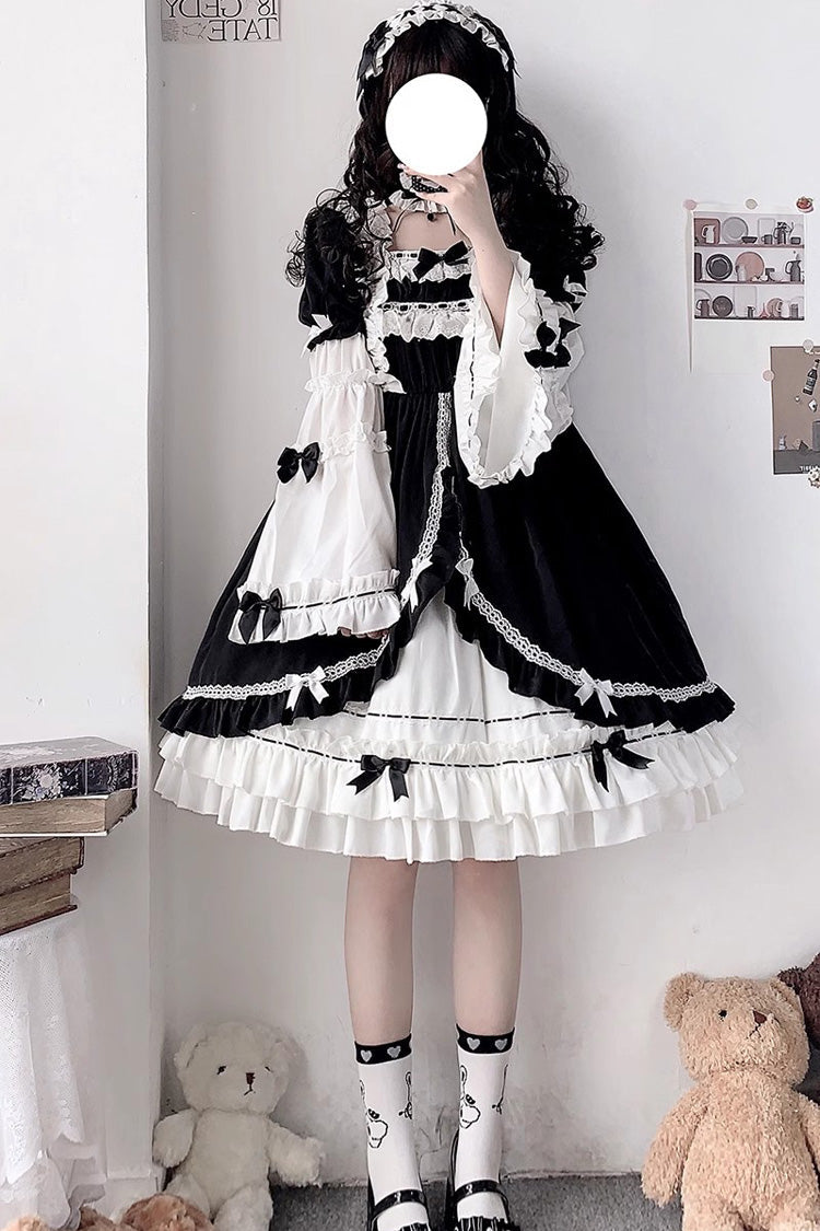 Hime Sleeves Gothic Princess Dress with Multi-Layer Ruffled Cardigan and Bow