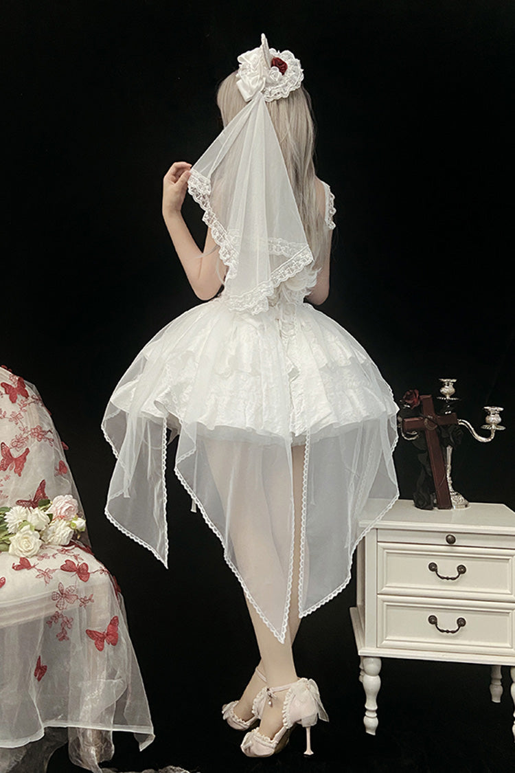 Weeping Rose Double-Layer Ruffle Embroidered Bow Lace Gothic Ballet Set