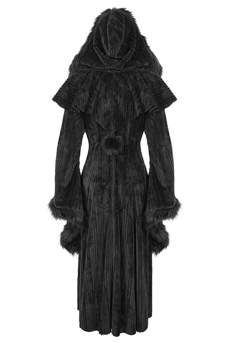 Gothic Women's Hooded Coat with Fluffy Long Bell Sleeves and Flared Silhouette