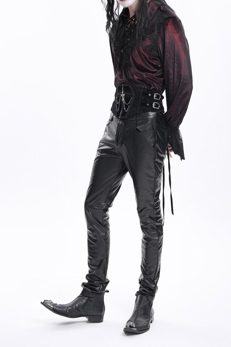 Gothic Men's Trousers with Faux Leather Button Detail
