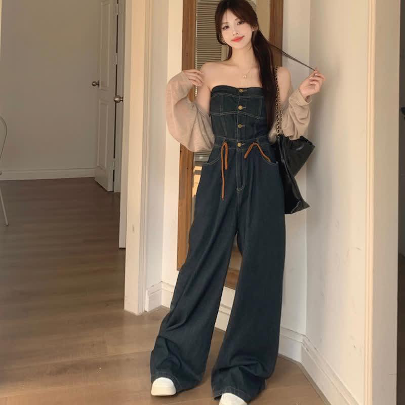 Overalls Shoulder The Knit Cardigan Elegant Off Denim