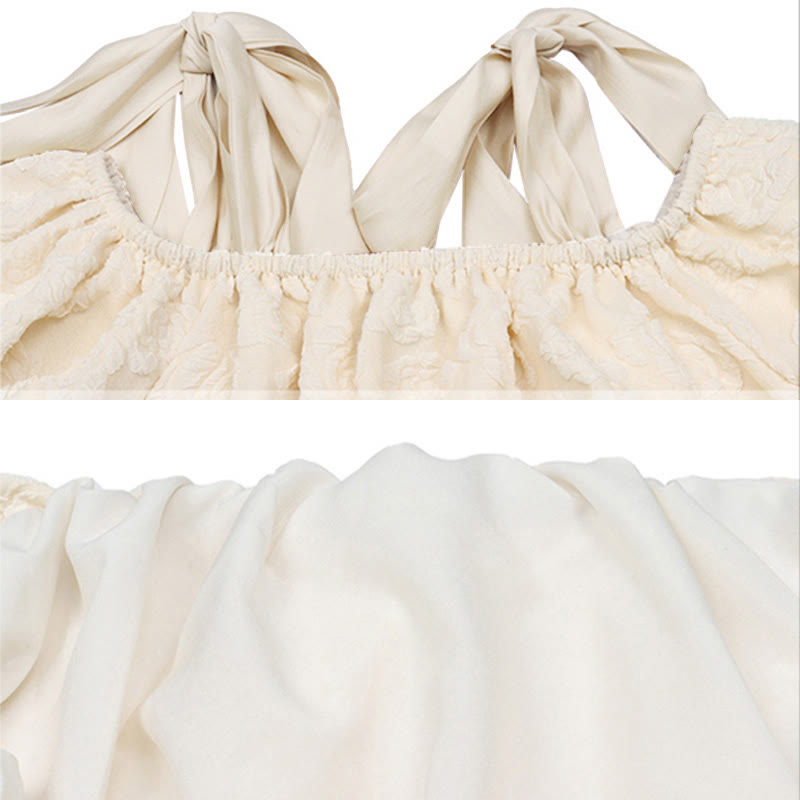 Sweet Puff T-Shirt Flouncing Shoulder Slip Sleeve Off Crop The