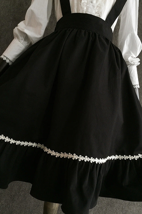Black Gothic Lolita Suspender Skirt with Devil Motif