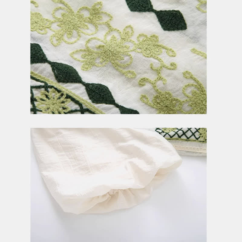 Graphic High Puff Skirt Waist T-Shirt Green Embroidery Sleeve