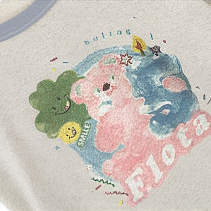 Print Cartoon Pants T-Shirt Casual Cargo Blue