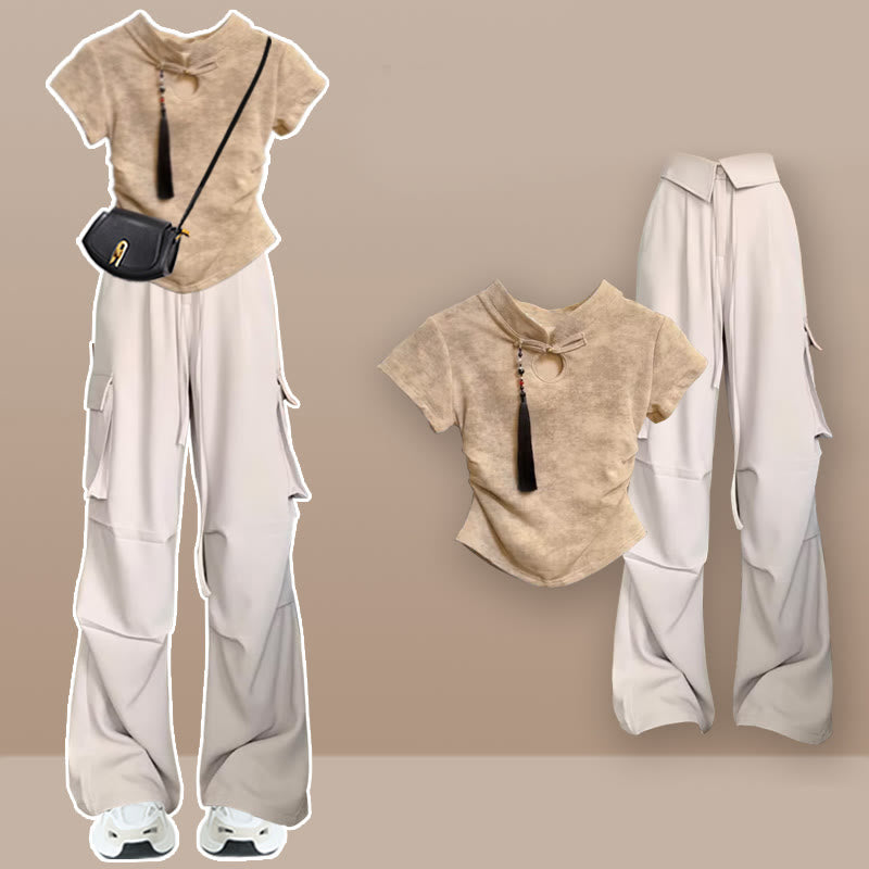Tassels Buckle T-Shirt Pants Cargo