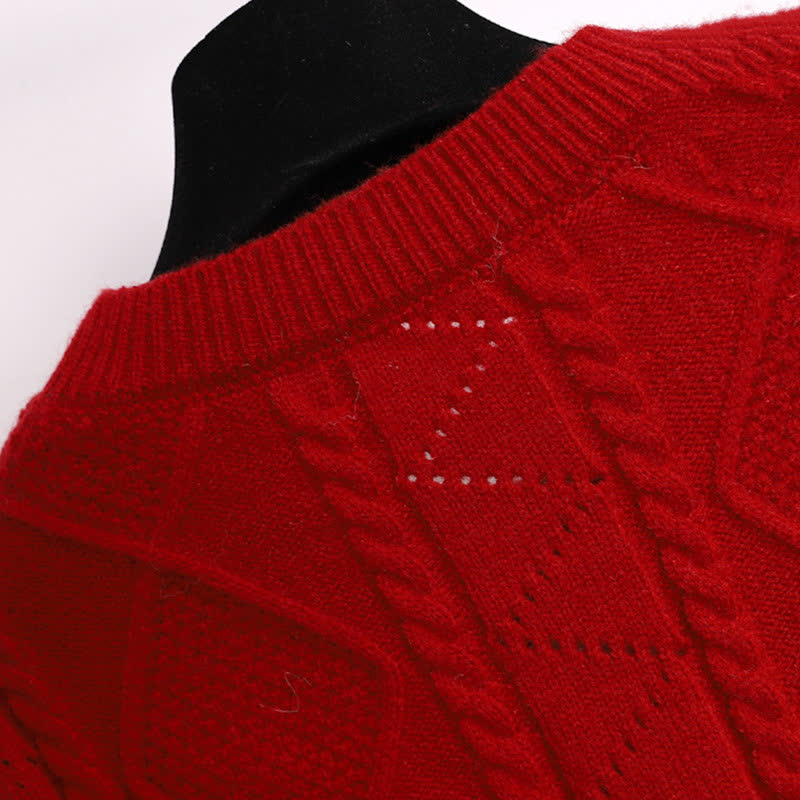 High Red Waist Skirt Flower Sweater