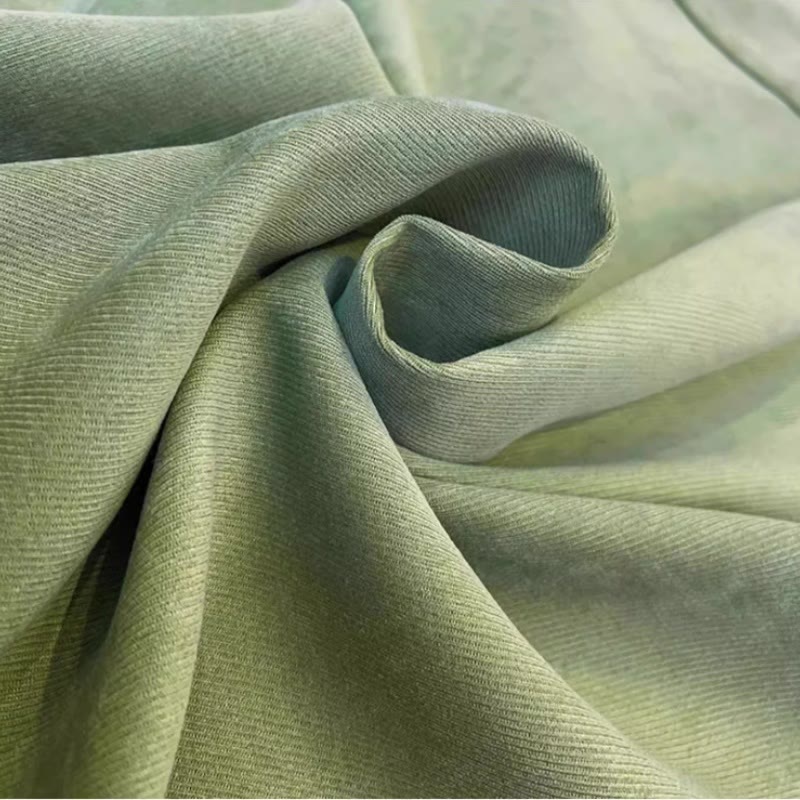 Tassel Shirt Skirt Set Green Print Blossom Flower