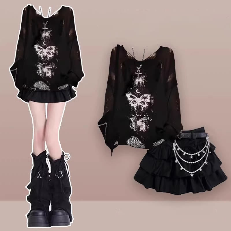 Pieces Belt Leg Four Top Out Cami Hollow Skirt Gaiters Set