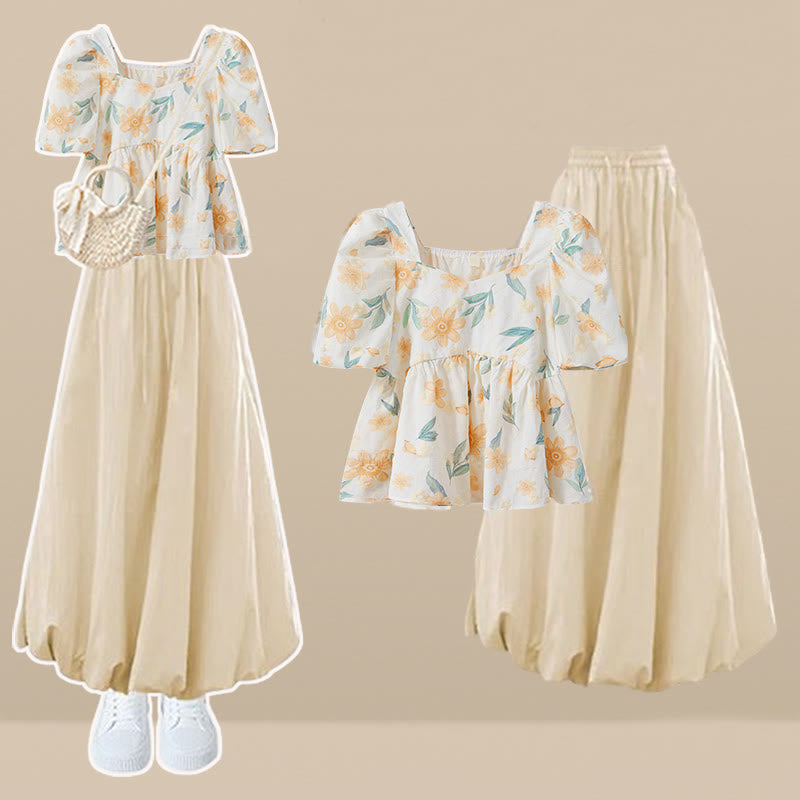 Blouse Two Bubble Print Set Skirt Pieces Floral