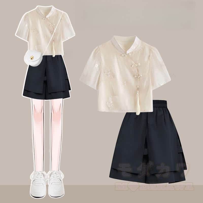 Tassels Set Loose Two Buckle Pieces Top Shorts Vintage