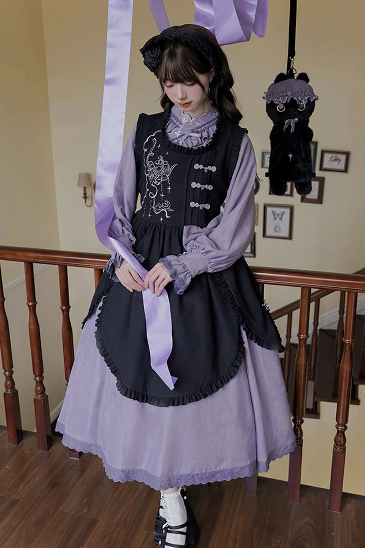 Black Purple Petal Collar Drawstring Chinese Lolita Set