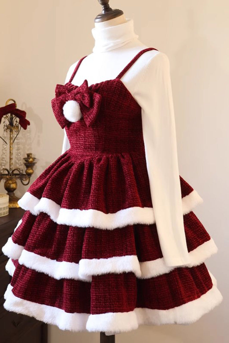 Christmas Carol Triple-Layered Bowknot Sweet Lolita JSK Gown