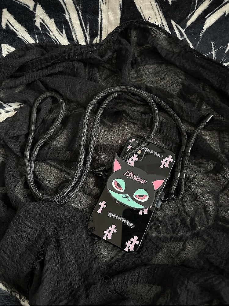 Black Pink and Green Cat Gothic Mobile Phone Back Clip