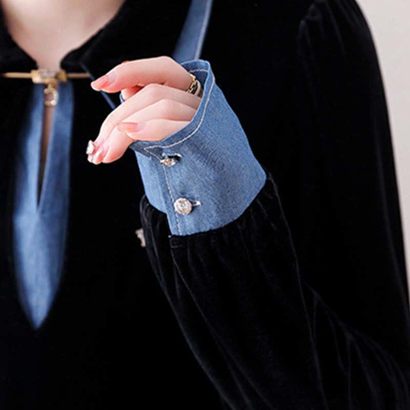 Chemise noire à faux revers et col bleu