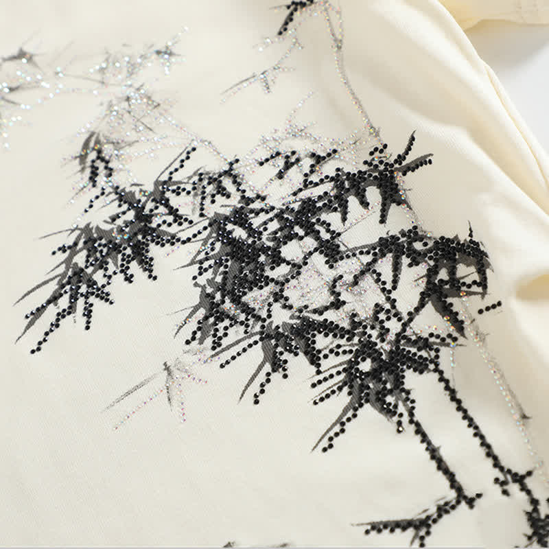 Print Vintage T-Shirt Skirt Pleated Bamboo Tassels