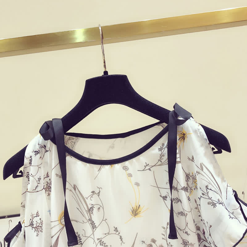 Shirt Shoulder Flowers Chiffon Skirt Floral Print