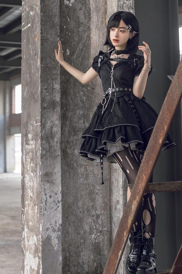 Black Gothic Punk Lolita JSK Dress with Letter Print