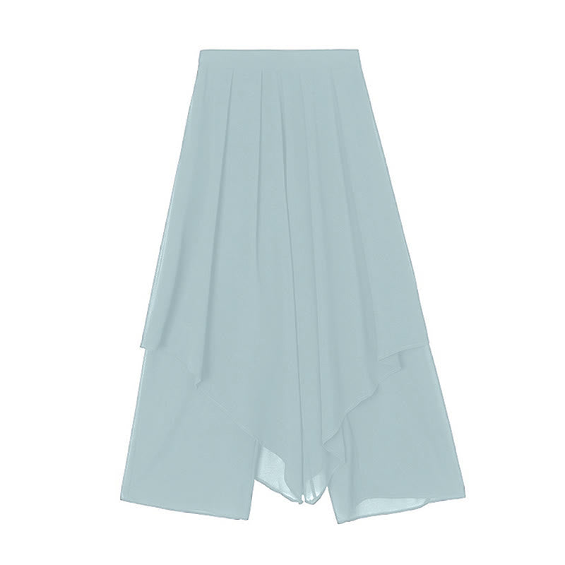 Blue Wide Set Printed Leg T-Shirt Chiffon Summer Pants