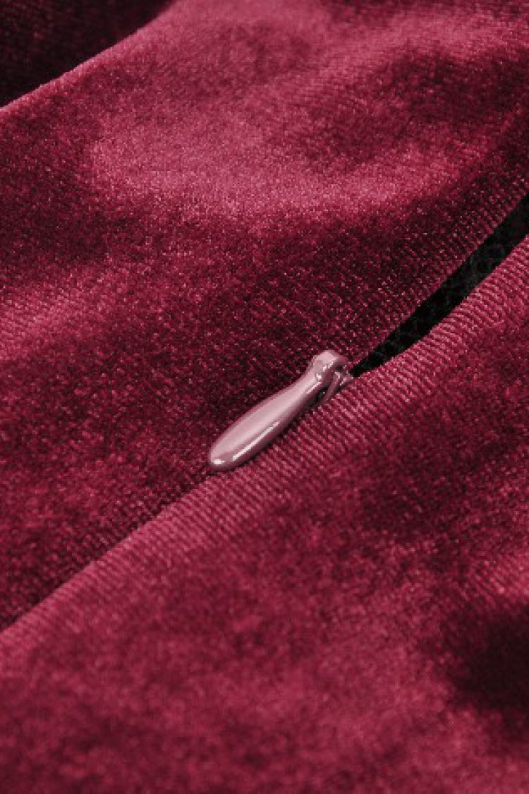Crimson Knit Velvet Maxi Gown with Long Sleeves - Gothic Graduation Attire