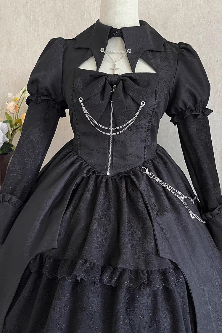 Black Gothic Princess Lolita Dress with High Waist and Ruffled Cardigan