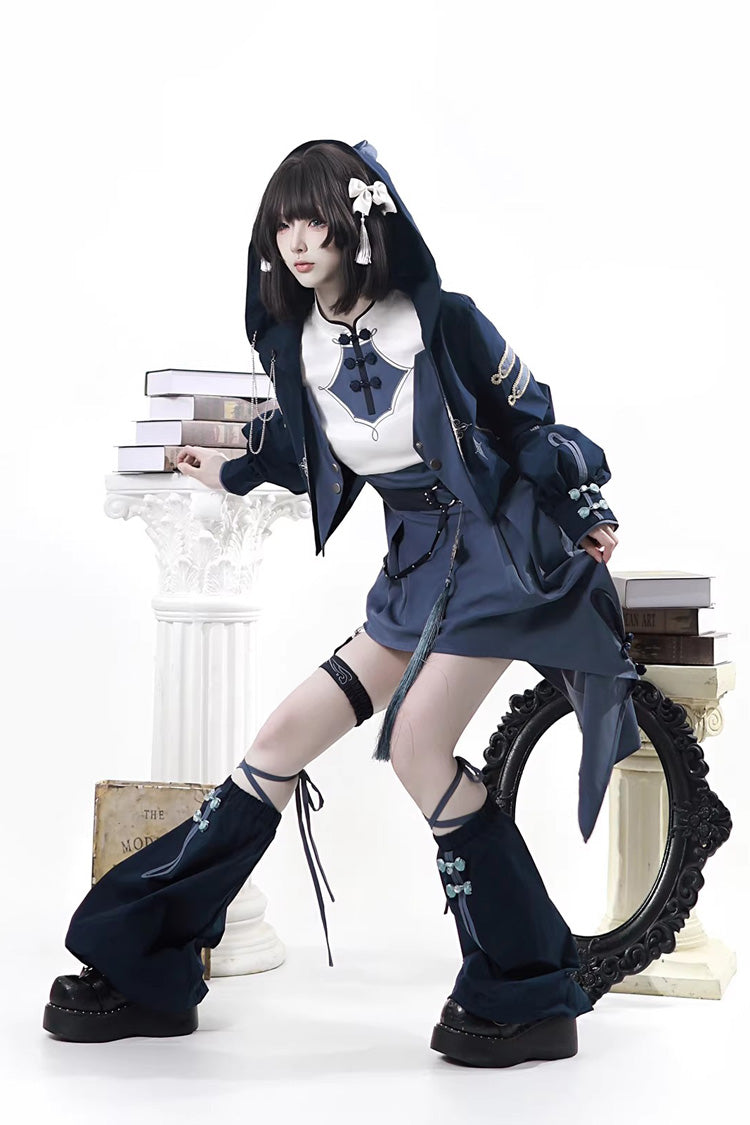 Stand Collar Long Sleeve Embroidered Hooded Asymmetric Punk Ouji Lolita Four-Piece Set