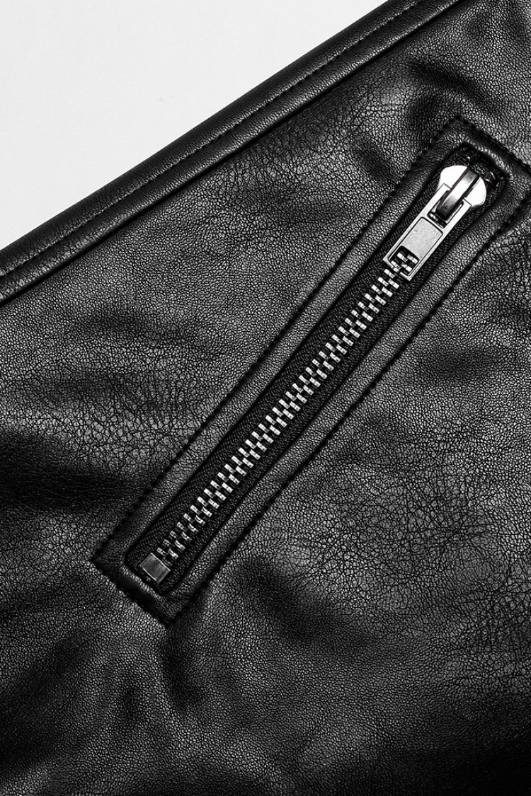 Men's Steampunk Pants with Detachable Metal Side Straps in Black Faux Leather