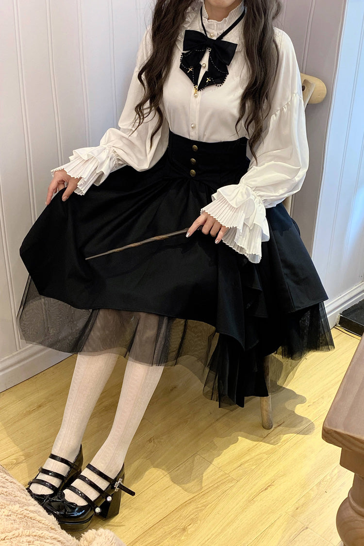 Mesh Asymmetric Black Gothic Japanese Lolita Skirt Design