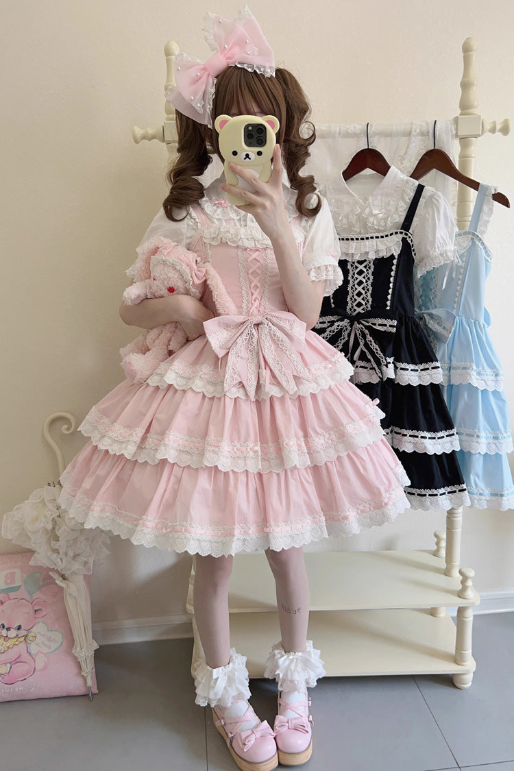 Rose Maiden Heart Triple Layer Ruffle Bow Lace Sweet Lolita JSK Dress