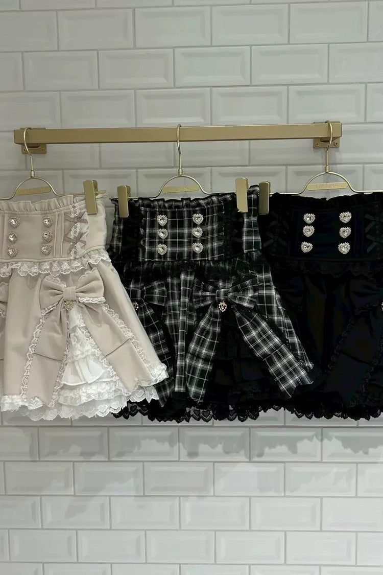 Plaid Ruffled Bow Gothic Japanese Lolita Skirt Three Colors