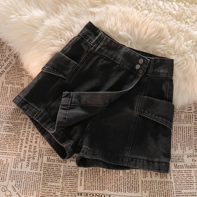 Top Shorts Crop T-Shirt Pink Denim Embroidery Tiger