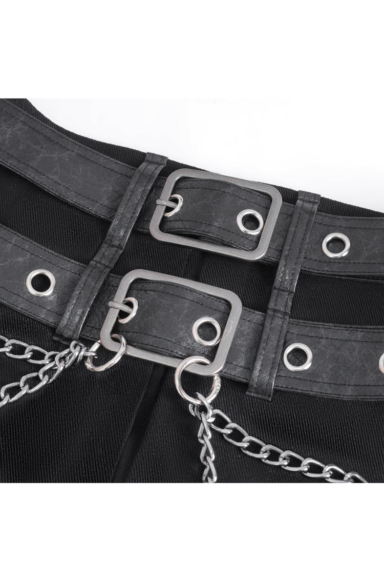 Double Belt Tassel Black Asymmetric Gothic Skirt for Men
