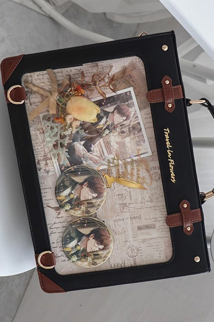 Schwarze Reisehandtasche mit Blumen