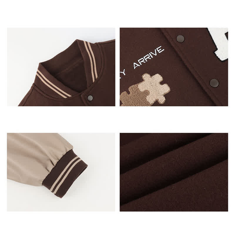 Baseball Skirt Pleated Brown Jacket Set Letter