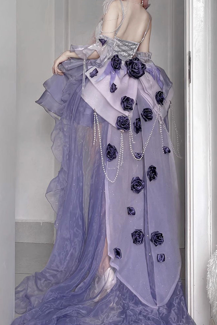 Misty Purple Sweet Ballet Lolita Swan Wonderland Embroidery Lace-Up Mini JSK Dress