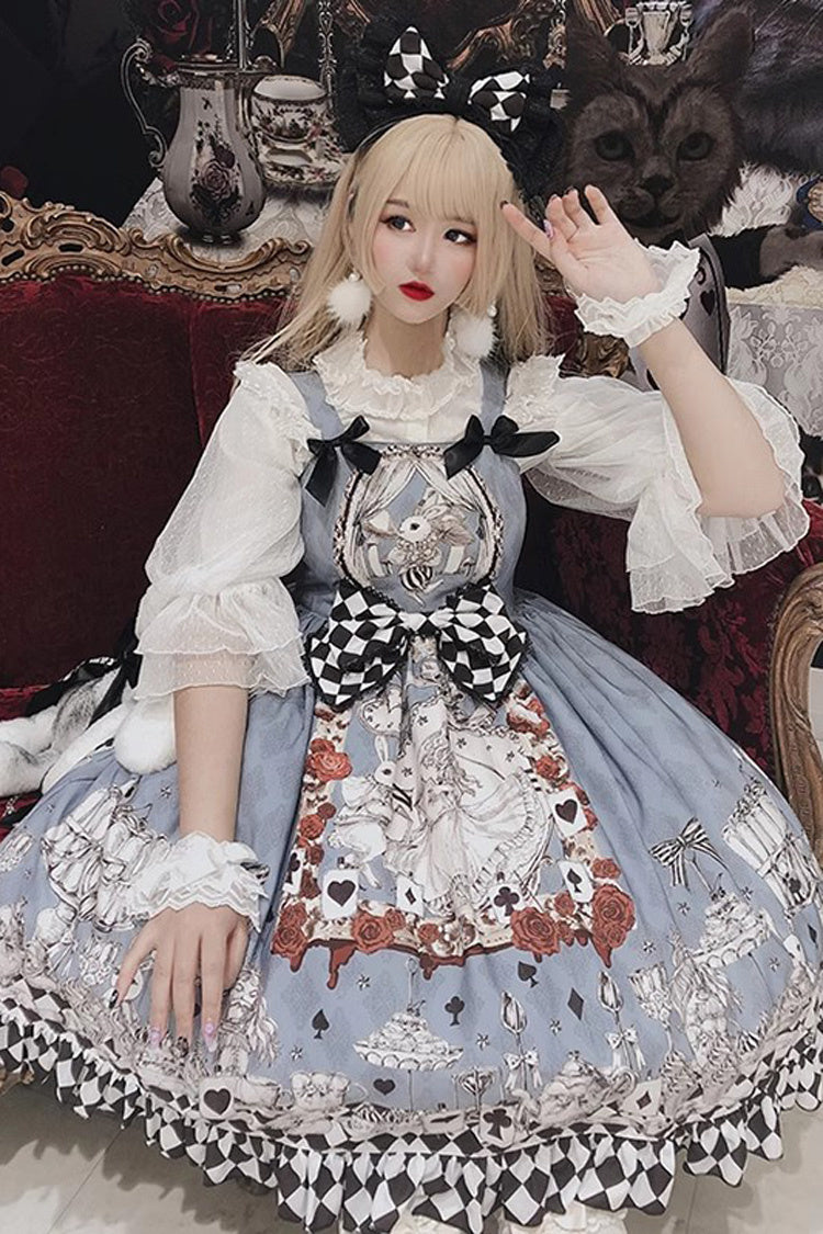 Alice Bunny and Princess Party Print Sleeveless Bow Gothic JSK