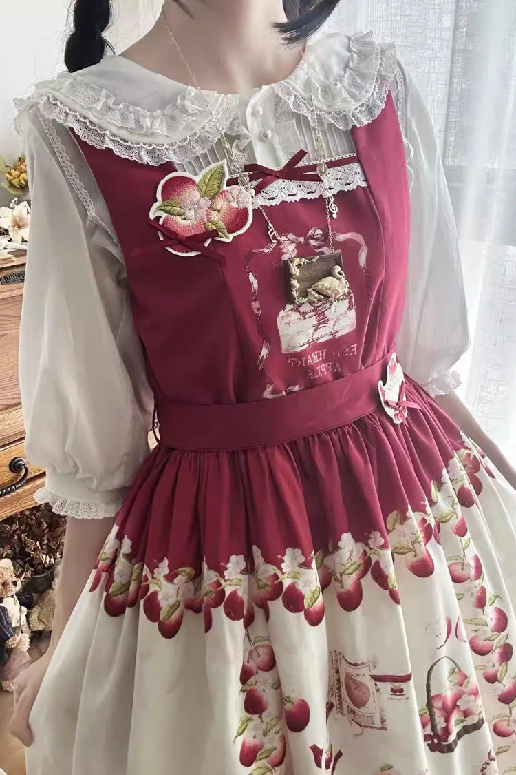Apple Basket Sleeveless Printed Bow Sweet Lolita JSK Dress