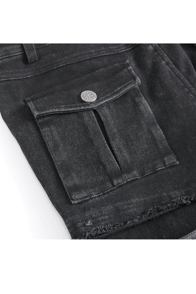Men's Punk Flared Pants in Spliced Black Faux Leather