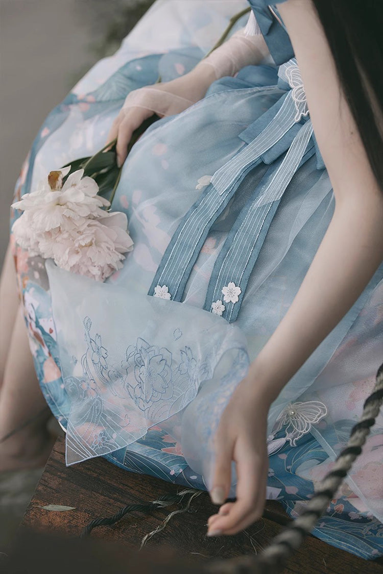 Colorful Fuji Sakura Print Bow Alice Lolita JSK Gown
