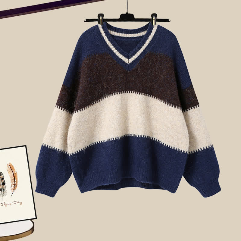 Sweater Casual Stripe Pants Sweet Set