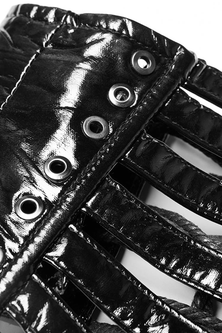 Steampunk Women's Girdle with Faux Leather Strips and Lace-Up Detail