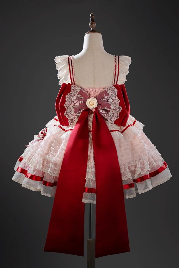 Rose Moonstone Sleeveless Ruffle Embroidery Bow Lace Fishbone Sweet Princess Gown