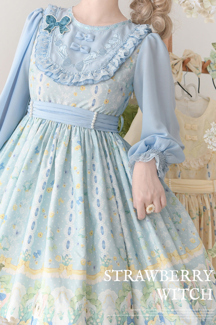 Printed Ruffled Embroidered Bow Sweet Lolita Dress
