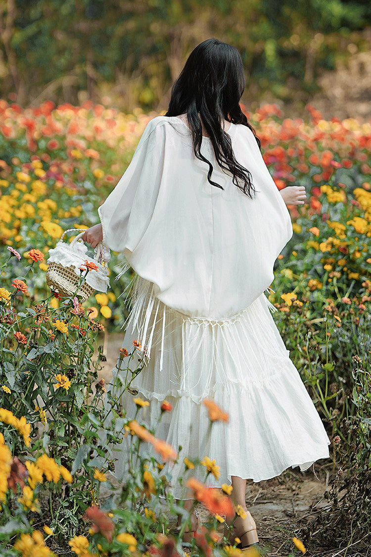 Apricot Bohemian Sleeveless Ruffle Embroidered Sweet Lolita Skirt Set