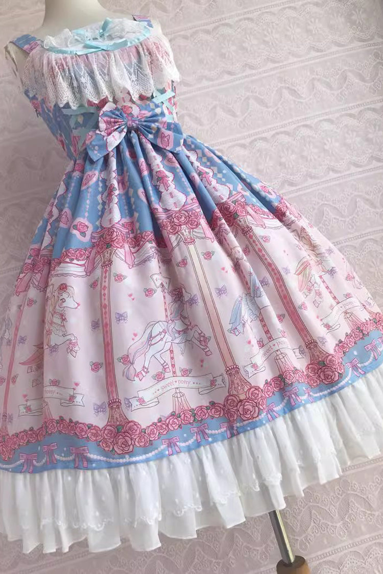 Rose Trojan Print Ruffle Bowknot Jsk Dress - Sweet Lolita