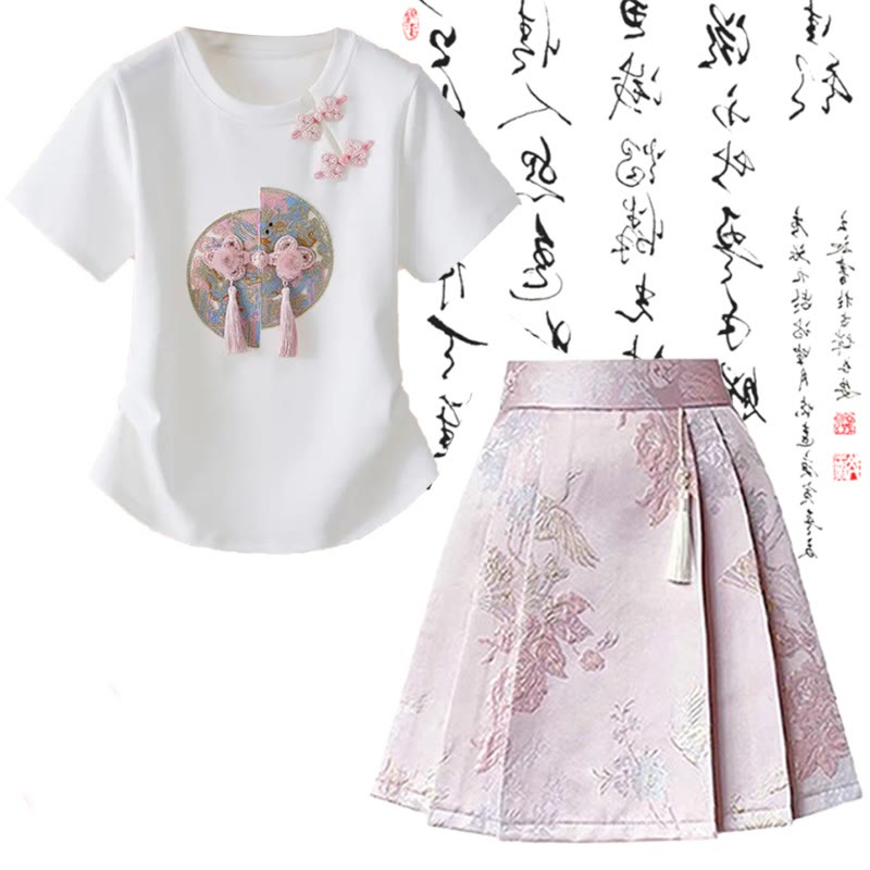 Skirt Waist Print Sweet Pleated High T-Shirt