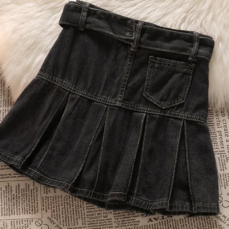 Belted T-Shirt Crop Top Letter Star Denim Skirt